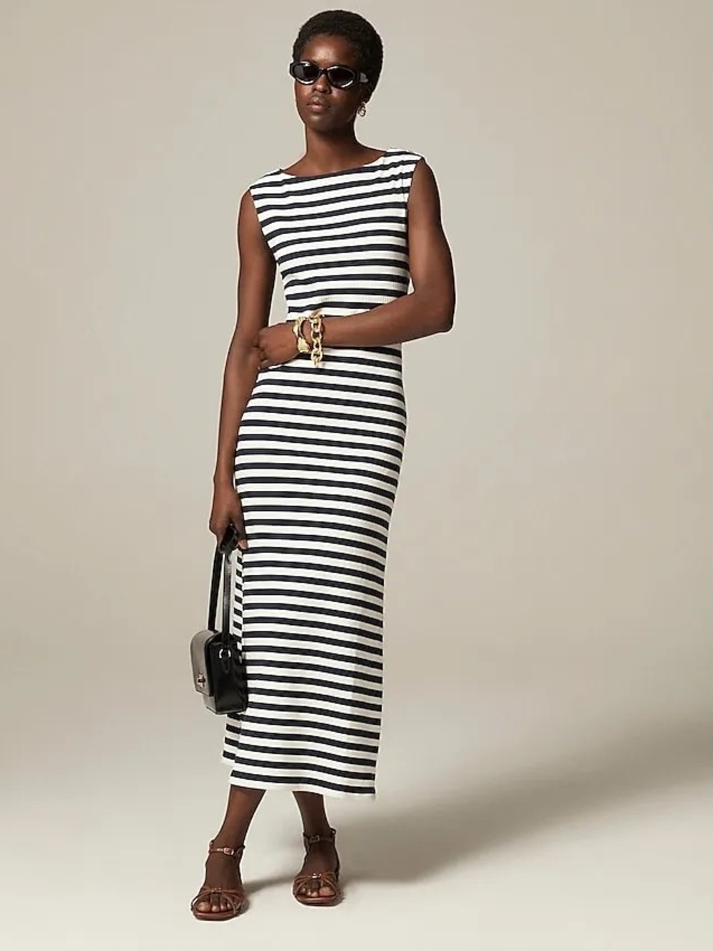J. Crew Knit Boatneck Midi Dress In Stripe - Navy And Cream